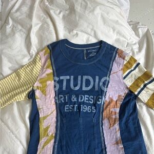 Pilcro Blue Stitch Detail Top